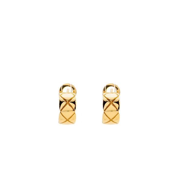 Chanel Coco Crush Earrings Quilted Motif Beige Gold
