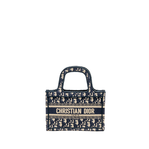 Dior Mini Book Tote Oblique Embroidery Blue