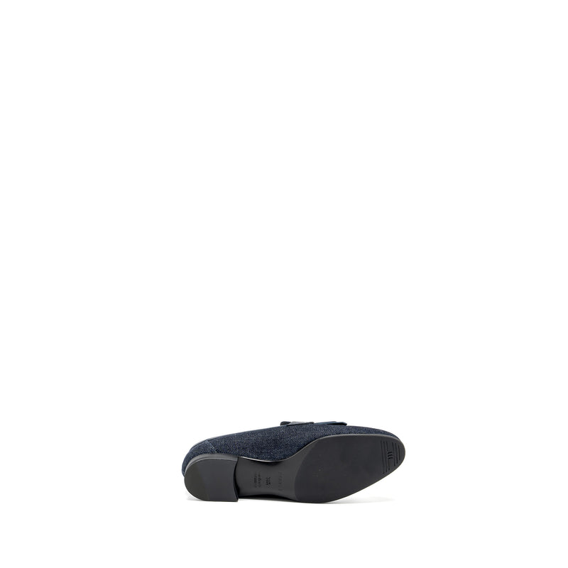 Hermes size 38 mocassins royal loafer denim/calfskin bleu brut/marine SHW