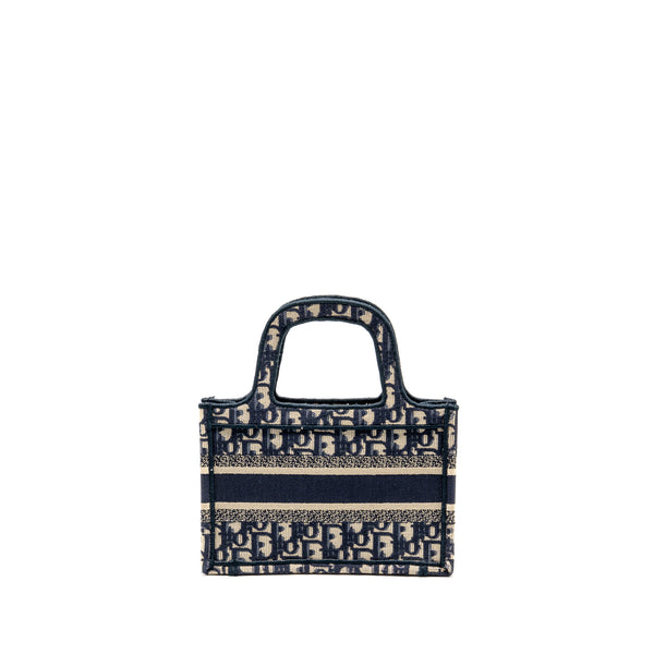 Dior Mini Book Tote Oblique Embroidery Blue