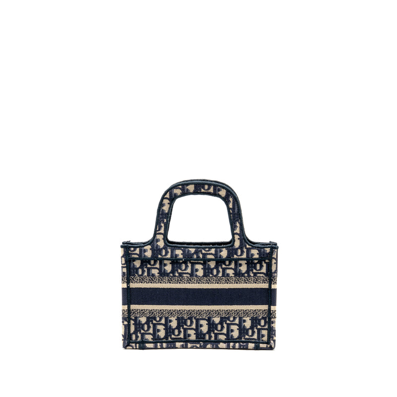Dior Mini Book Tote Oblique Embroidery Blue