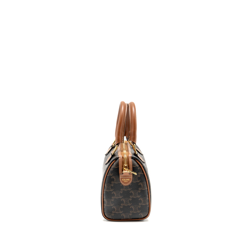 Celine Small Boston Bag Triomphe Canvas/Calfskin Tan GHW