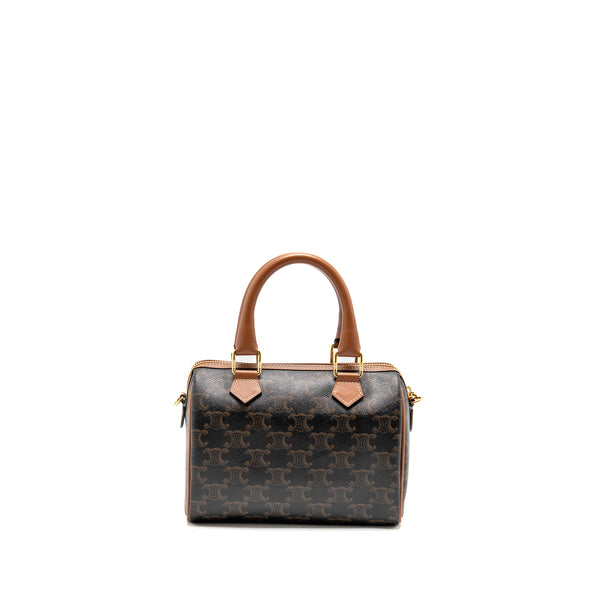 Celine Small Boston Bag Triomphe Canvas/Calfskin Tan GHW