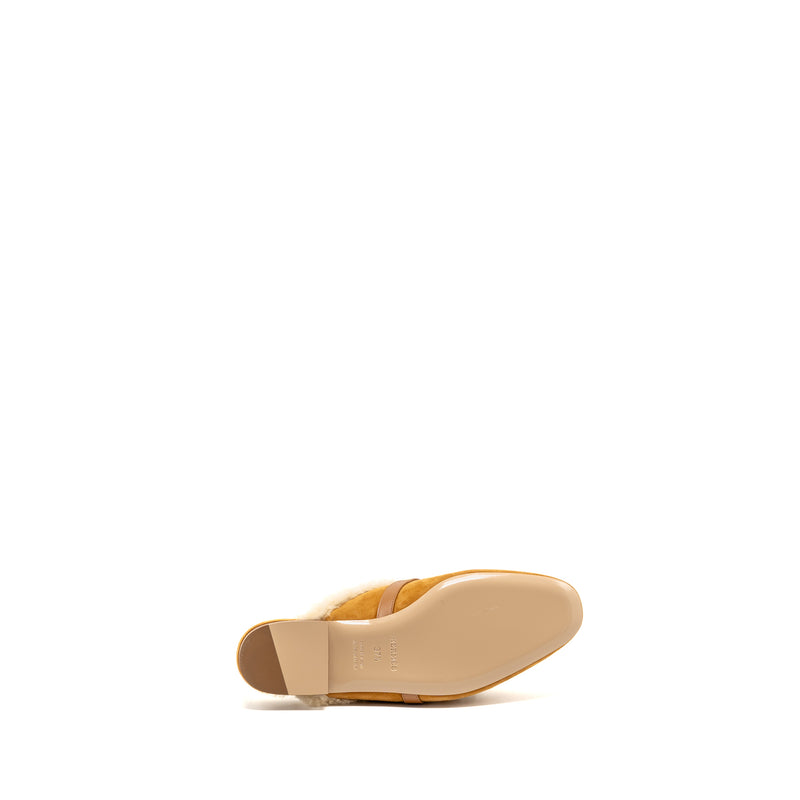Hermes Size 37.5 Oz Mule Suede Goatskin Shearling Naturel SHW