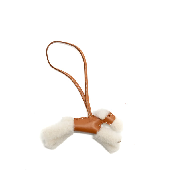 Hermes Budy Shearing Bag Charm Wool/Lambskin Ecru/Gold Stamp K