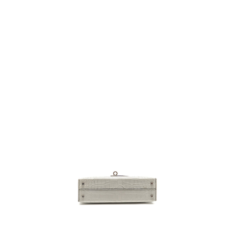 Hermes Mini Kelly II Alligator Mississippiensis Matt Gris Perle / black SHW stamp B