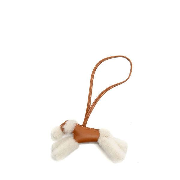 Hermes Budy Shearing Bag Charm Wool/Lambskin Ecru/Gold Stamp K