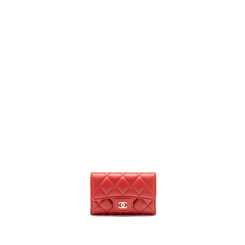 Chanel Classic Flap Card Holder Lambskin Red LGHW (Microchip)