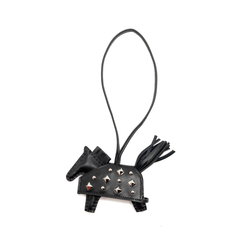 Hermes Rodeo PM Robeo Rock Bag Charm Black SHW Stamp K