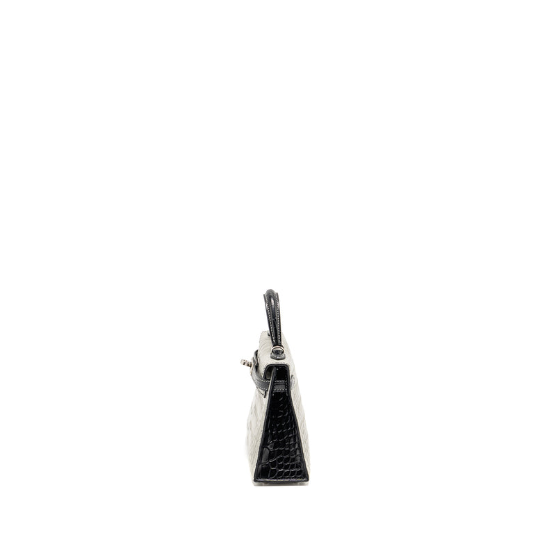 Hermes Mini Kelly II Alligator Mississippiensis Matt Gris Perle / black SHW stamp B