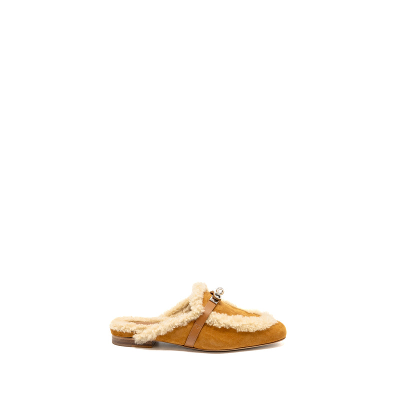 Hermes Size 37.5 Oz Mule Suede Goatskin Shearling Naturel SHW
