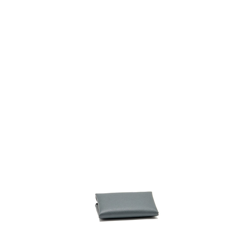 Hermes Calvi Duo Card Holder Epsom Y7 Bleu Orage SHW Stamp B