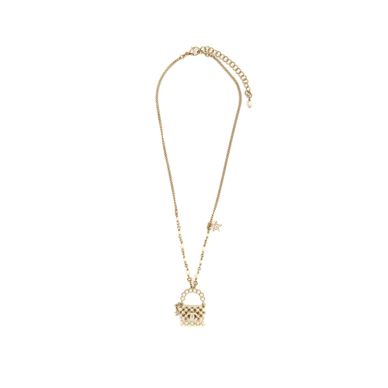 Chanel Mini pearl bag necklace light gold tone