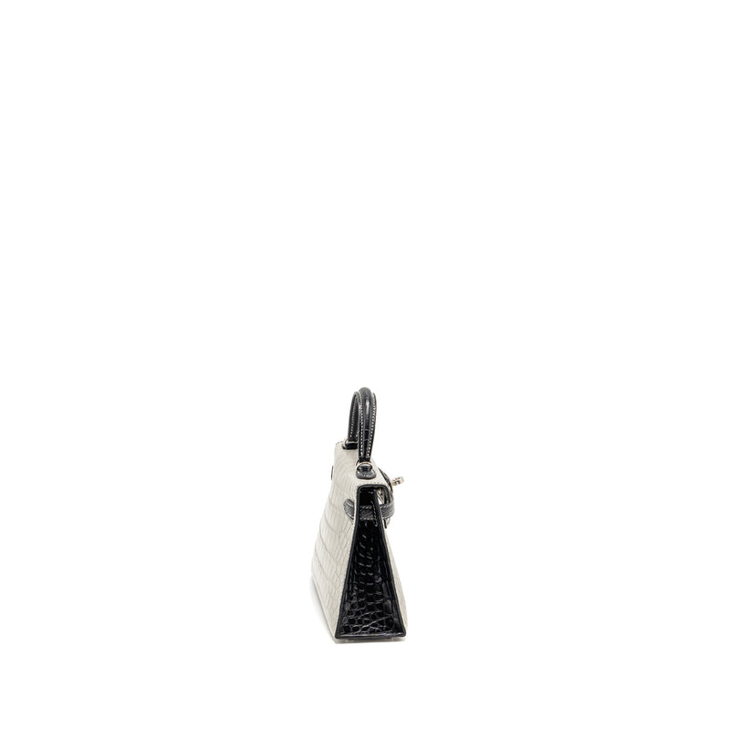 Hermes Mini Kelly II Alligator Mississippiensis Matt Gris Perle / black SHW stamp B