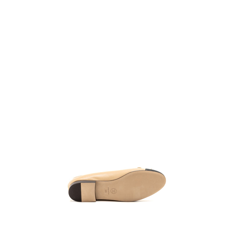Chanel Size 37 Ballerinas Flat Shoes Lambskin Beige/Black