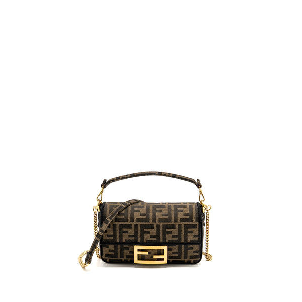 Fendi Mini Baguette FF Jacquard canvas brown GHW