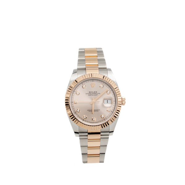 Rolex Datejust 41mm oystersteel and everose gold sun dust diamond set dial model: 12633-0007