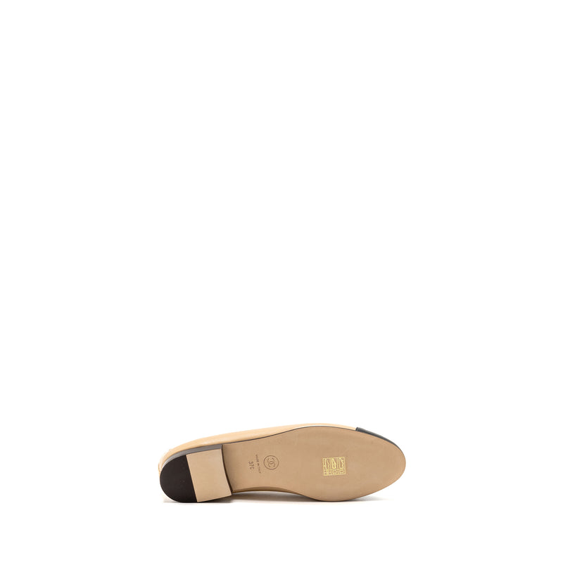Chanel Size 37 Ballerinas Flat Shoes Lambskin Beige/Black