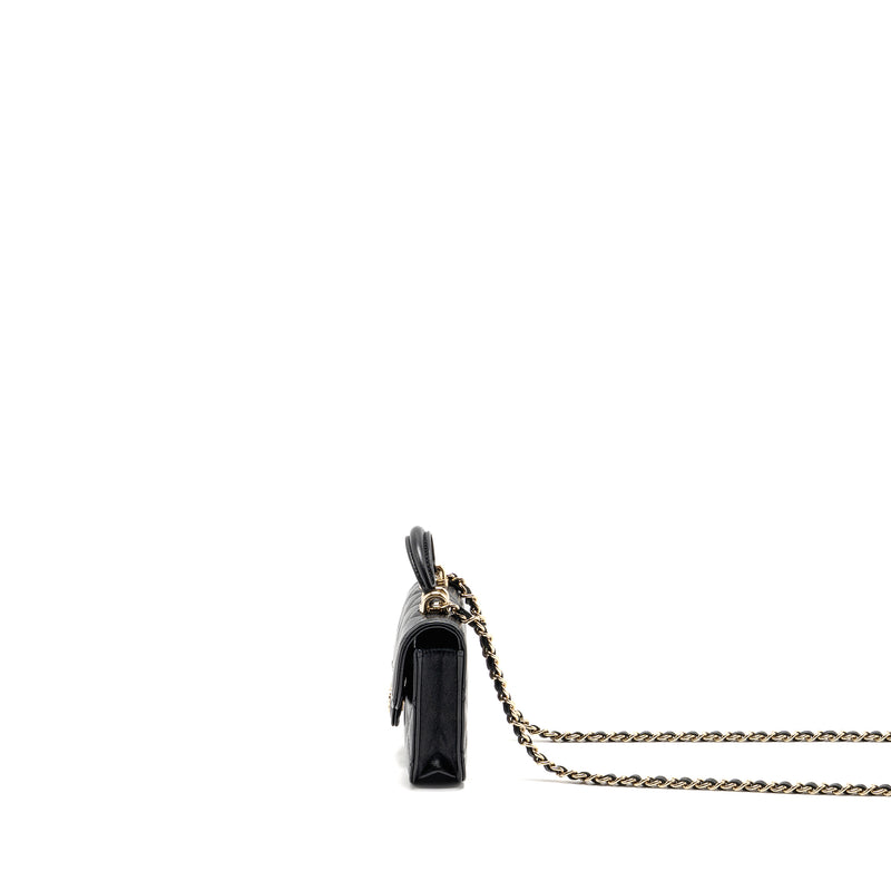 Chanel Mini Top Handle Flap Coin Purse with Chain Lambskin Black LGHW