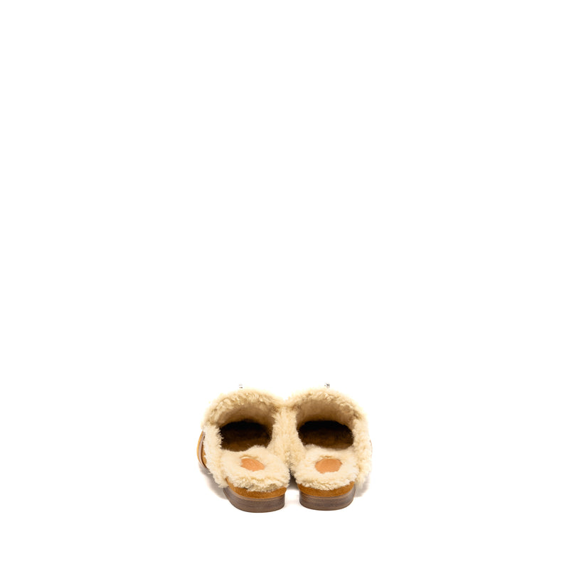 Hermes Size 37.5 Oz Mule Suede Goatskin Shearling Naturel SHW