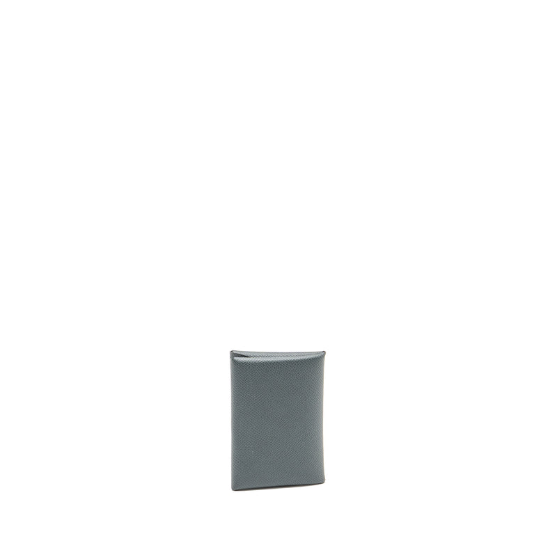 Hermes Calvi Duo Card Holder Epsom Y7 Bleu Orage SHW Stamp B