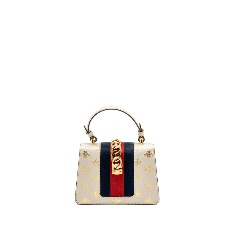 Gucci Mini Sylvie Bee Star Top Handle Calfskin White/Multicolour GHW