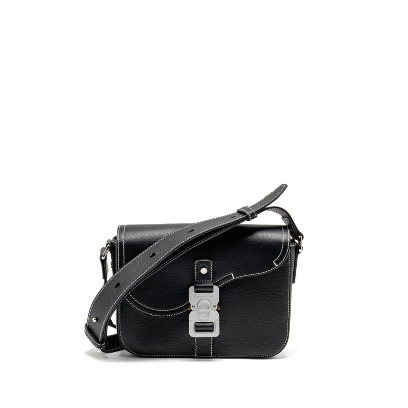 Dior Medium Saddle Flap Messenger Bag Grained Calfskin Black GHW