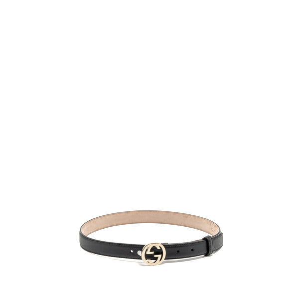 Gucci Size 80 Blondie Interlocking GG Logo Belt Leather Black LGHW
