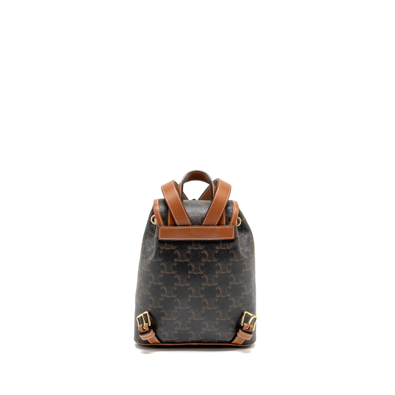 celine mini folco backpack Celine Mini Backpack Folco Triomphe Canvas/Calfskin Tan GHW