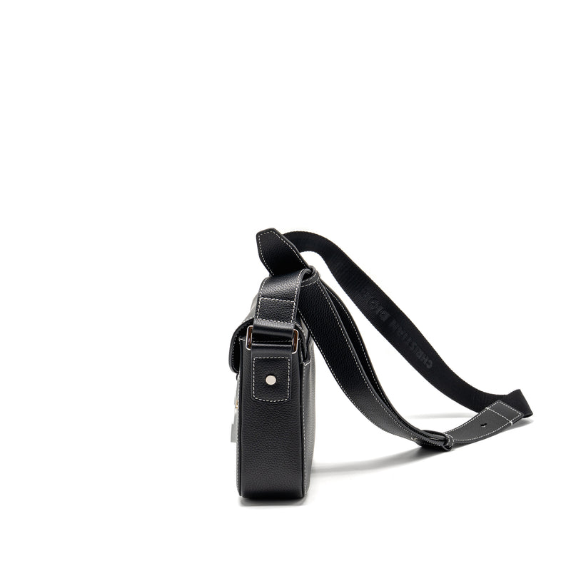 Dior Medium Saddle Flap Messenger Bag Grained Calfskin Black GHW