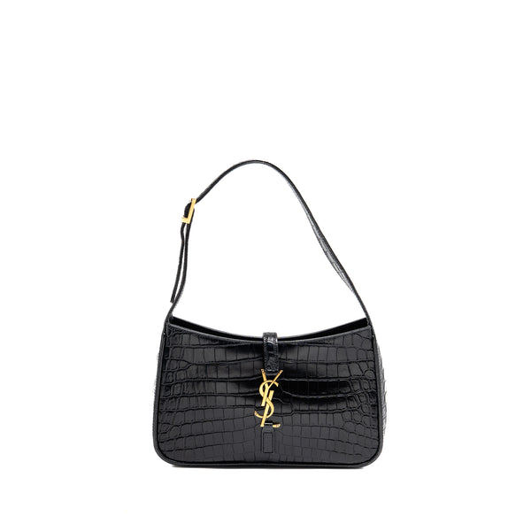 Saint Laurent/YSL Hobo Shoulder Bag Croc Embossed Calfskin Black GHW