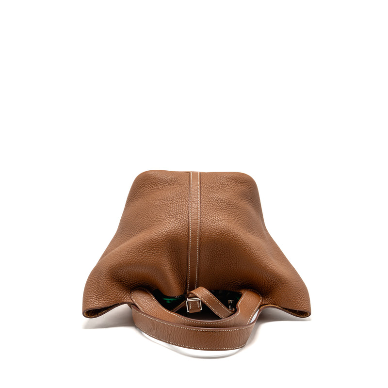 Hermes Picotin 22 Lock Bag Clemence/Swift Gold/Blue Brume Handle SHW Stamp Z