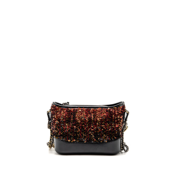 Chanel Small Gabrielle Hobo Bag Sequin/Shiny Calfskin Orange/Black Multicolour Hardware