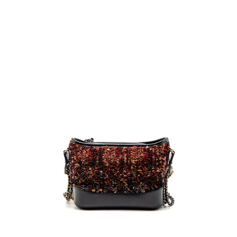 Chanel Small Gabrielle Hobo Bag Sequin/Shiny Calfskin Orange/Black Multicolour Hardware