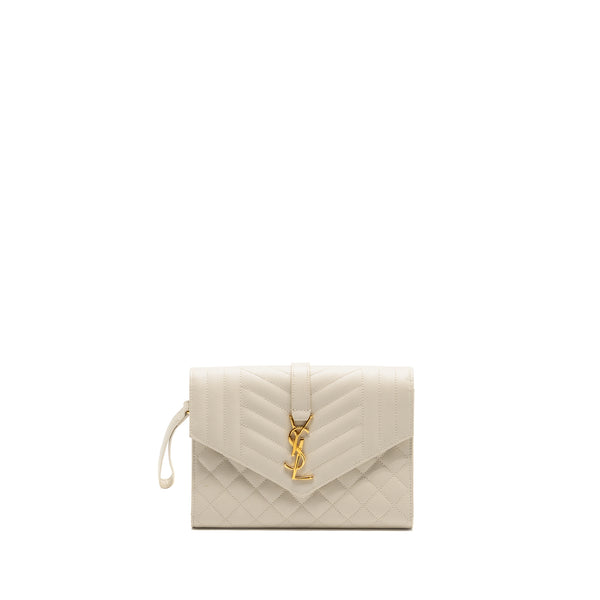 Saint Laurent envelope flap pouch grained calfskin blanc vintage GHW