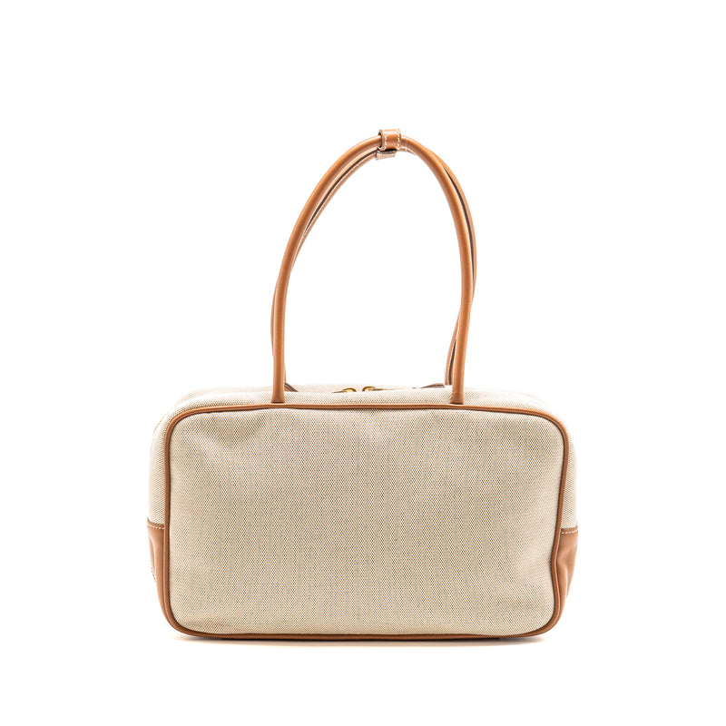 Miu Miu Beau Bag Canvas/Leather Beige/Brandy GHW