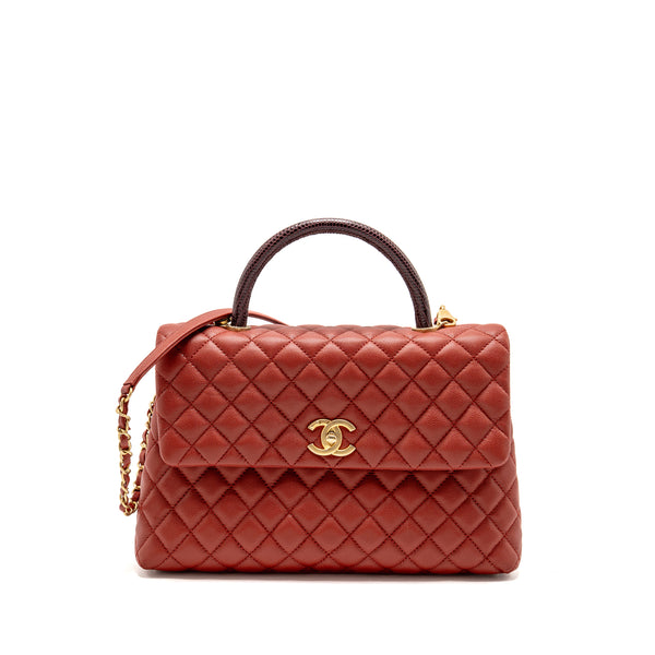 Chanel Large Coco Handle with Lizard Handle Caviar Red GHW