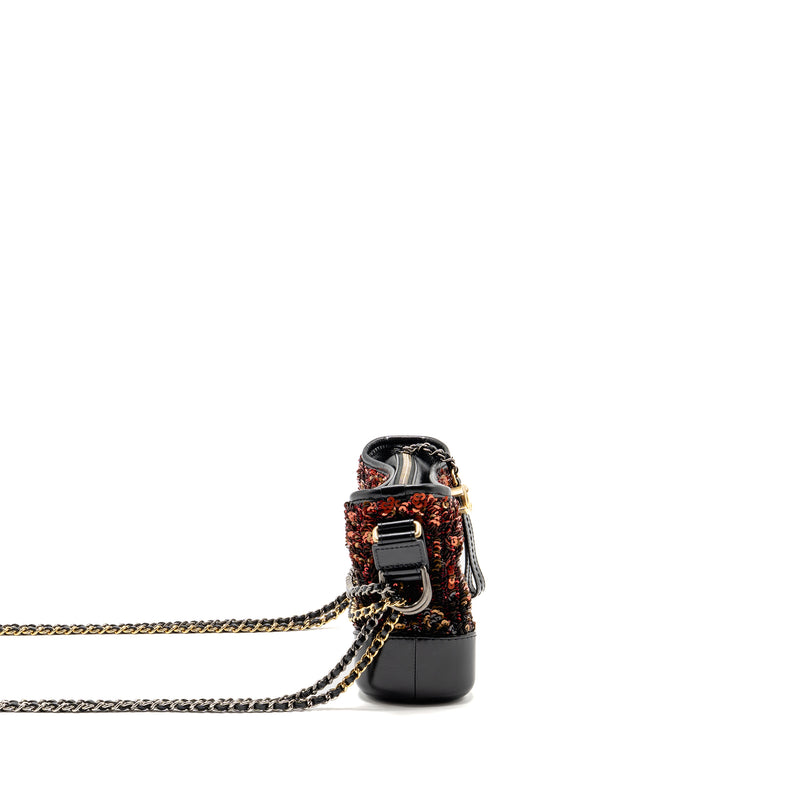 Chanel Small Gabrielle Hobo Bag Sequin/Shiny Calfskin Orange/Black Multicolour Hardware