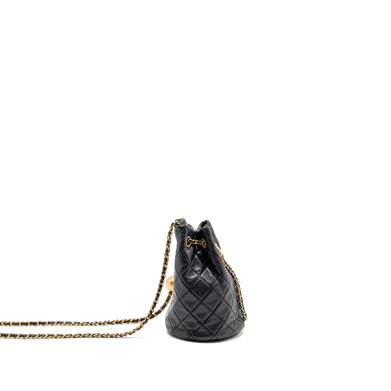 Chanel Pearl Crush mini bucket bag lambskin black GHW (microchip)