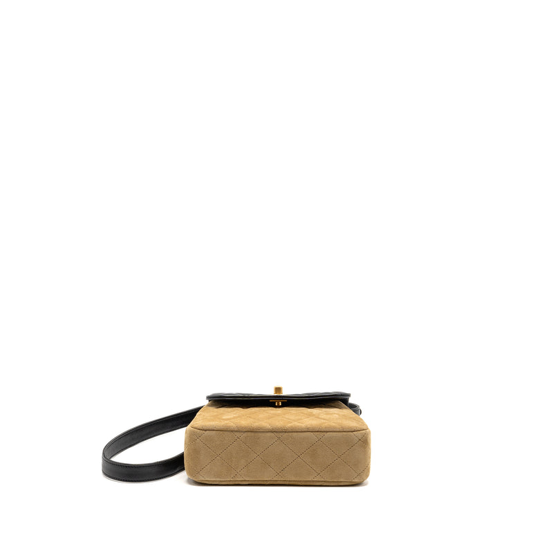 Chanel 25a Suede Patchwork Mini Crossbody Bag Lambskin Brown/black GHW (microchip)