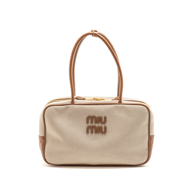 Miu Miu Beau Bag Canvas/Leather Beige/Brandy GHW