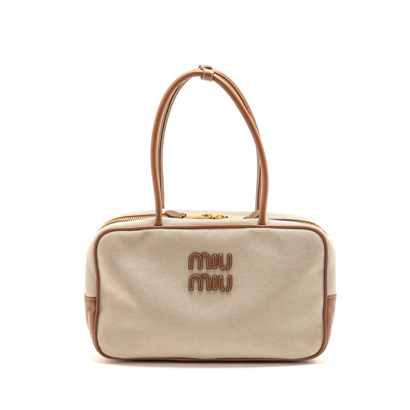 Miu Miu Beau Bag Canvas/Leather Beige/Brandy GHW