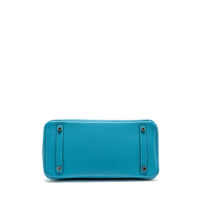 Hermes Birkin 30 Clemence Blue Paon SHW Stamp Square R