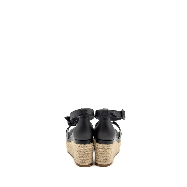 Hermes Size 38 Elda Espadrille Calfskin Black