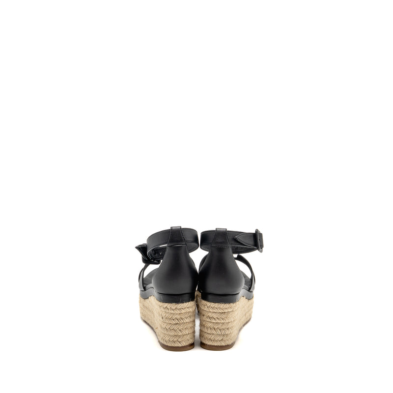Hermes Size 38 Elda Espadrille Calfskin Black