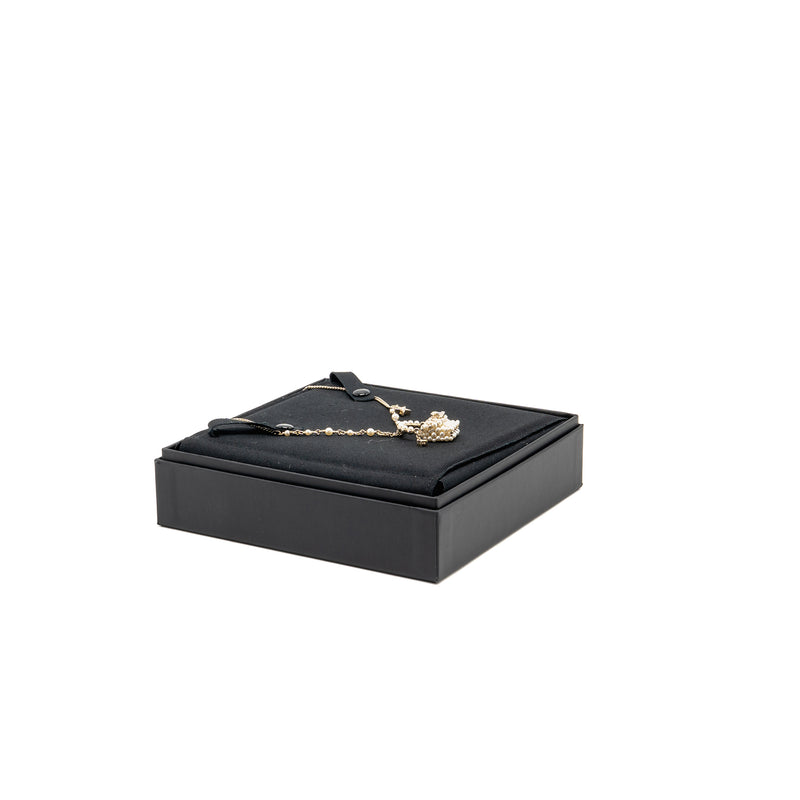 Chanel Mini pearl bag necklace light gold tone