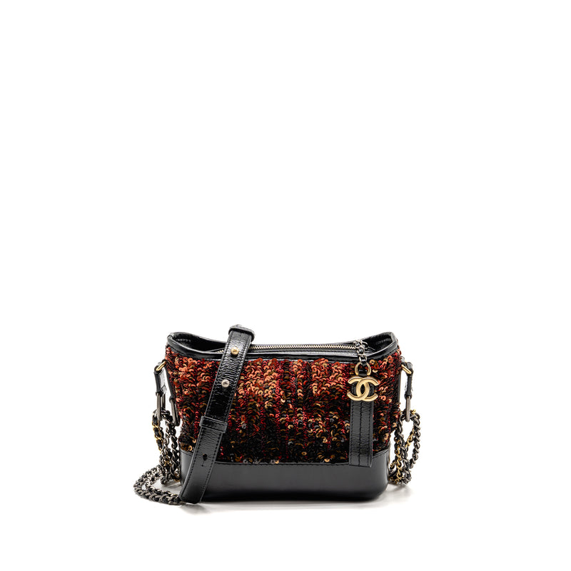 Chanel Small Gabrielle Hobo Bag Sequin/Shiny Calfskin Orange/Black Multicolour Hardware