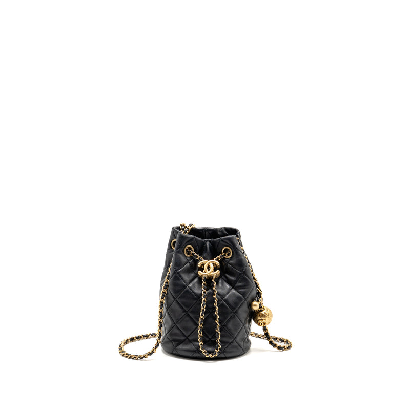 Chanel Pearl Crush mini bucket bag lambskin black GHW (microchip)