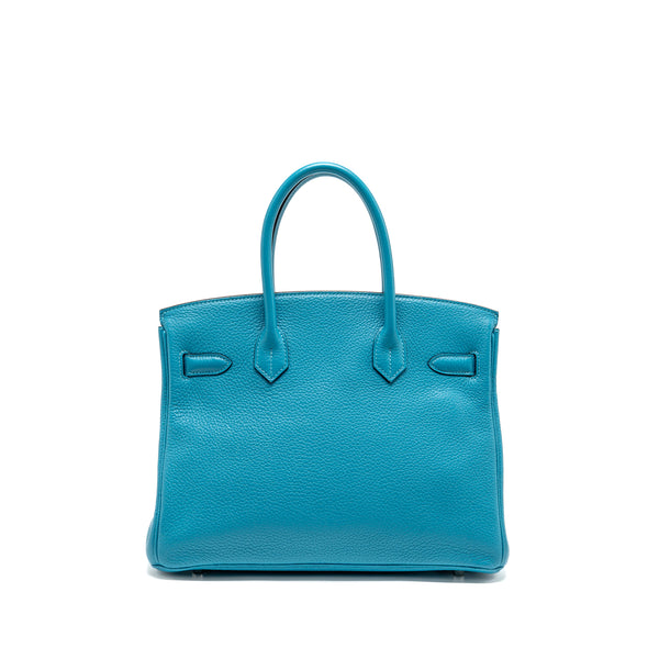 Hermes Birkin 30 Clemence Blue Paon SHW Stamp Square R