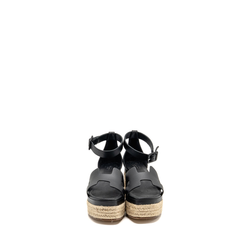 Hermes Size 38 Elda Espadrille Calfskin Black